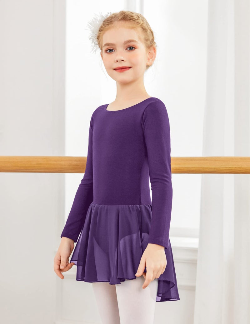 Arshiner Kids Girls Classic Long Sleeve Leotard Dance Ballet Dress Dark Purple - Image 2